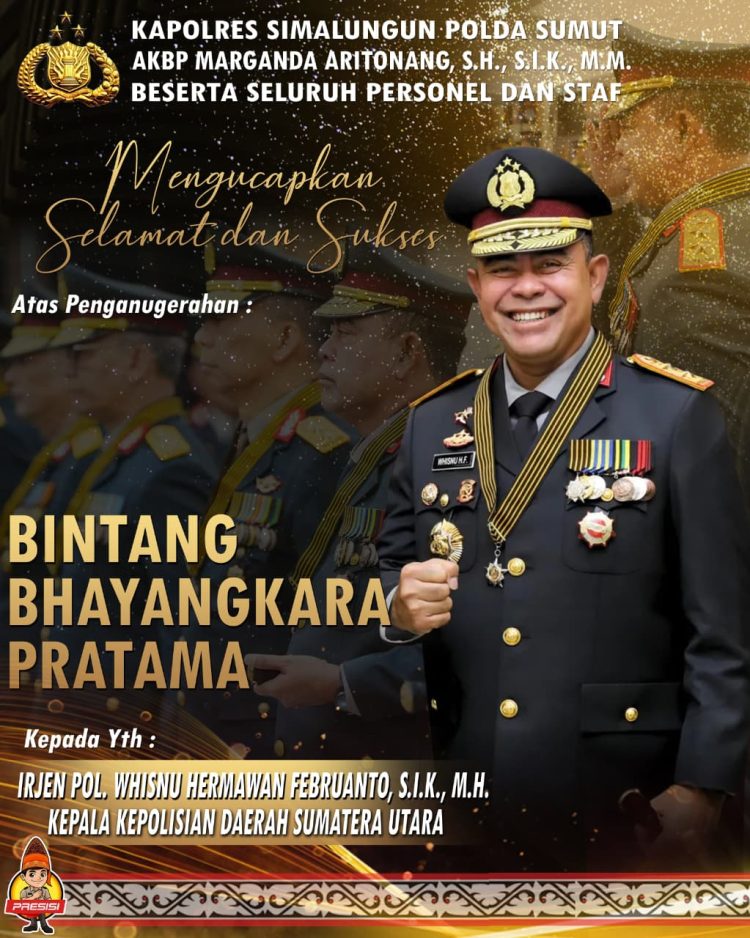 Kapolres Simalungun Beserta Seluruh Personel Ucapkan Selamat Atas Penganugerahan Bintang Bhayangkara Pratama kepada Kapolda Sumut